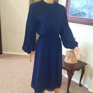 Pierre Cardin 10 peterpan collar sheer pleated puff long sleeve a line